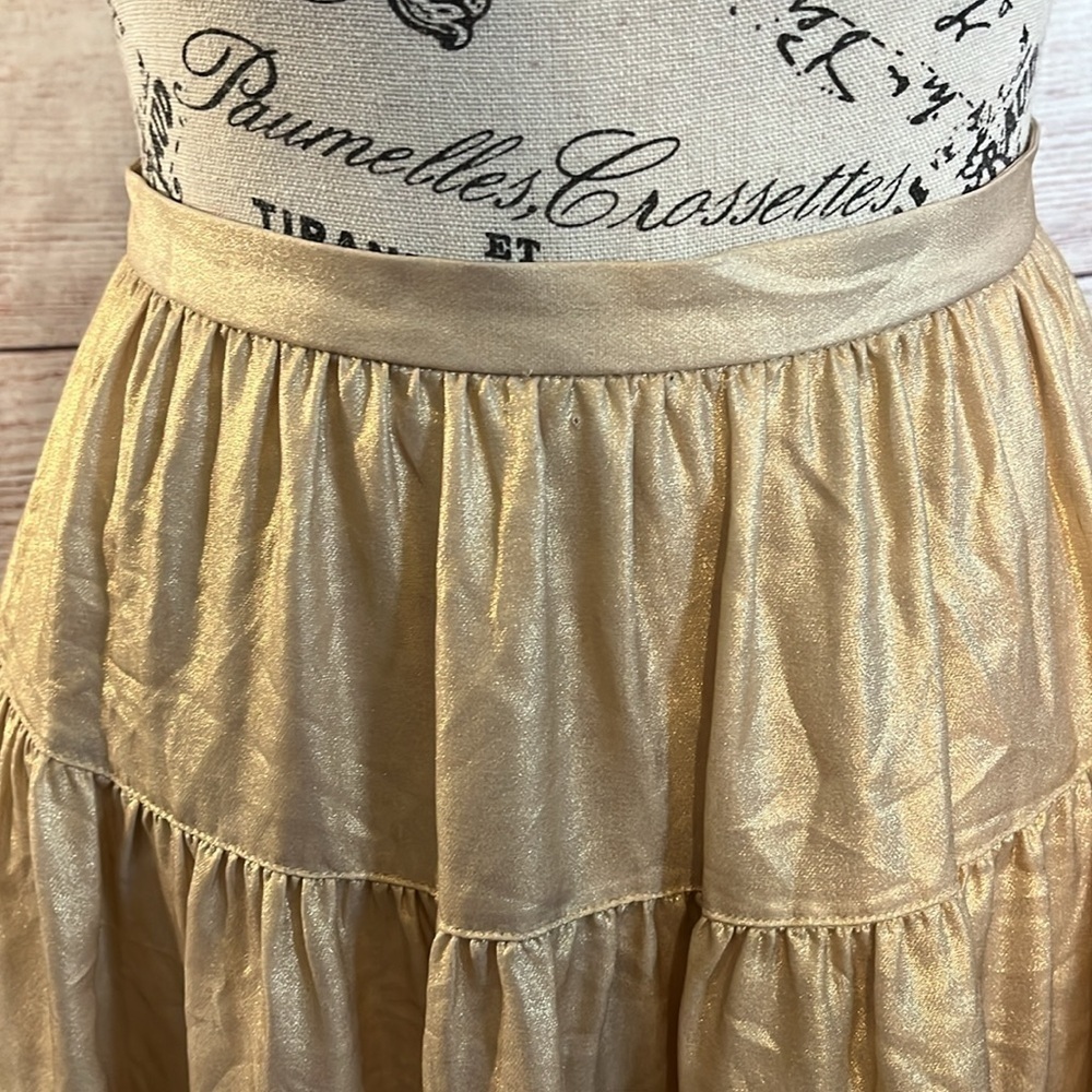 Joseph “Petra” Tiered Skirt 100% Silk Size 40 Medium Lined Gold Metallic - Picture 3 of 10